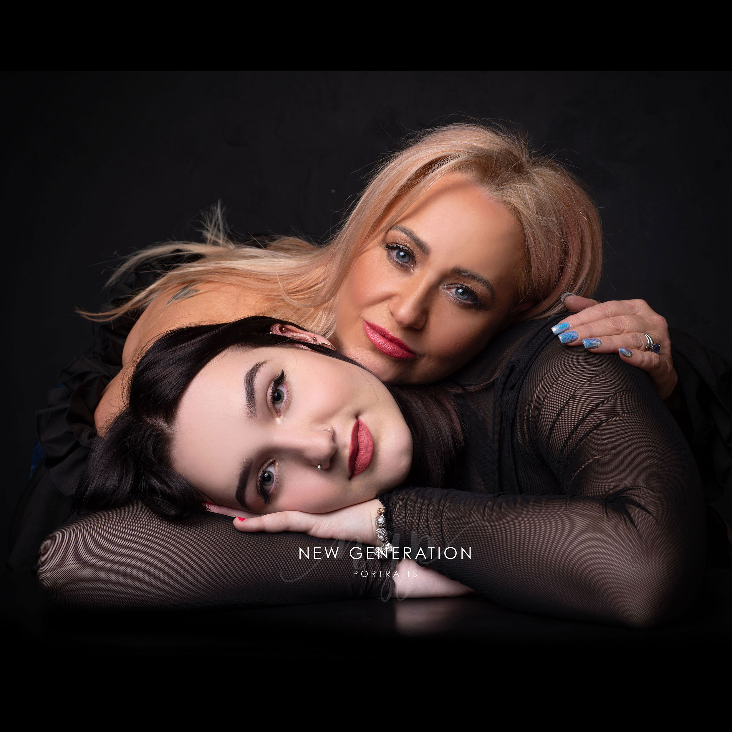 Mum and me teenager portrait dressed in black captured in our Spital studio New Generation Portraits Ltd.