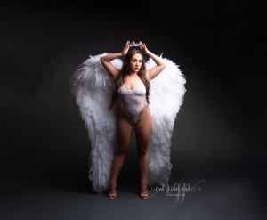Boudoirlady in our angel wings and crown. Captured by local photographer New Generation Portraits